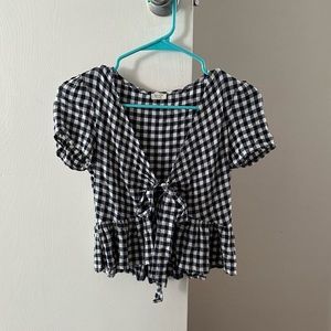 John Galt Brandy Melville gingham tie front cropped blouse